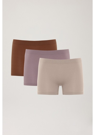 Los Ojos 3 Adet Fitilli Seamless Boxer Külot 3xboyshort Fitilli Mor-bej-kahverengi Fitilli Mor-bej-kahverengi