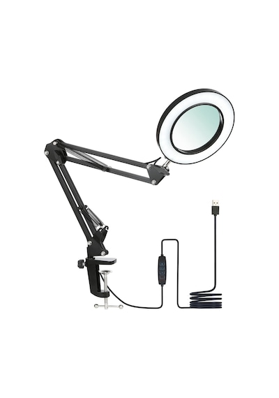 8x Büyüteçli Led 360 Derece Ayarlanabilir Masa Lambası 3 Renk Modlu Metal Esnek Kelepçeli