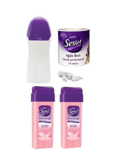 Kartuş Ağda Makinesi + Sesu Pembe Kartuş 100 Ml  2'li + Ağda Bezi 10 M
