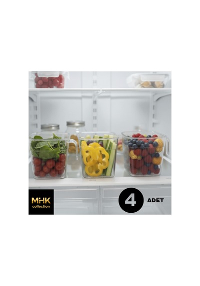 4 Adet Kristal Kare Erzak Ve Gıda Saklama Kutusu 1.6 Lt Şeffaf