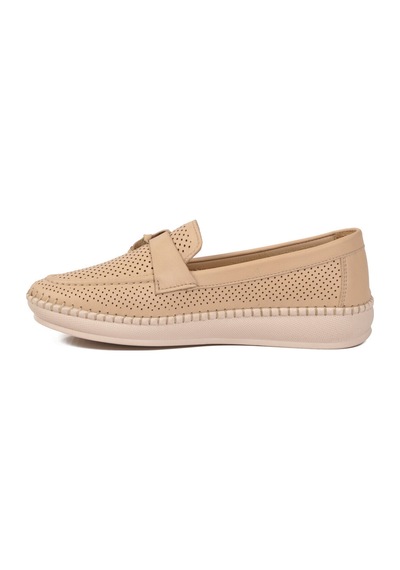 Voyager Bej Hakiki Deri Anatomik Rahat Tabanlı Kadın Casual Ayakkabı Loafer Z093