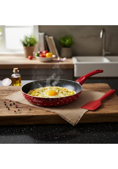 Lotus 26 Cm Sevgililer Günü Özel Seri Kırmızı Kırçıl Granit Efektli Yapışmaz Kızartma Tavası Belirtilmemiş