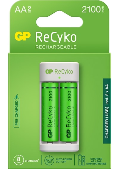 GP Recyko E211 USB AA-AAA Şarj Cihazı + GP Recyko 2100 mAh AA Kalem Pil 2'li