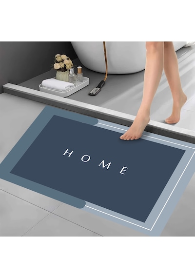 Dijital Kaymaz Yıkanabilir Banyo Mutfak Salon Paspas Halısı Trend Modern Al4001 Indigo