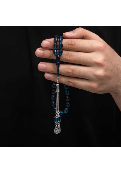 Gümüş Püskül Sıkma Kehribar Tesbih 00344156