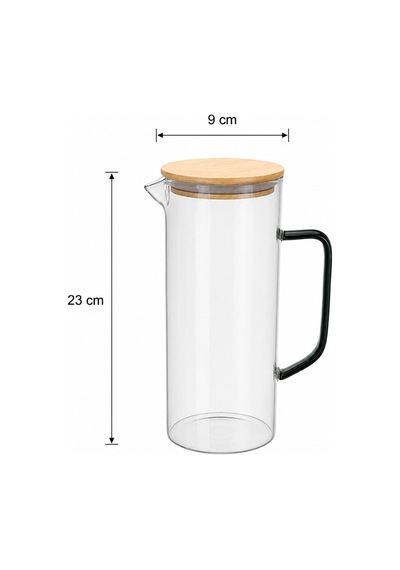 Lime - Çizgili Borosilikat Cam Sürahi 1,4 L Bambu Kapaklı Şeffaf Su Ve Meşrubat Sürahisi