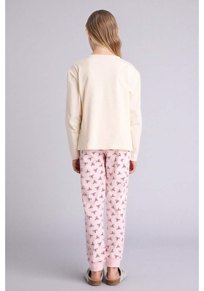 Defacto Regular Fıt 2li Pijama Takımı Kız Çocuk H0105a826sper233 Ekru-er233