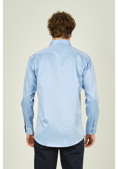 Figs Erkek Slim Fit Uzun Kollu Pamuklu Parlak Kumaş Gömlek 0013 Mavi Mavi