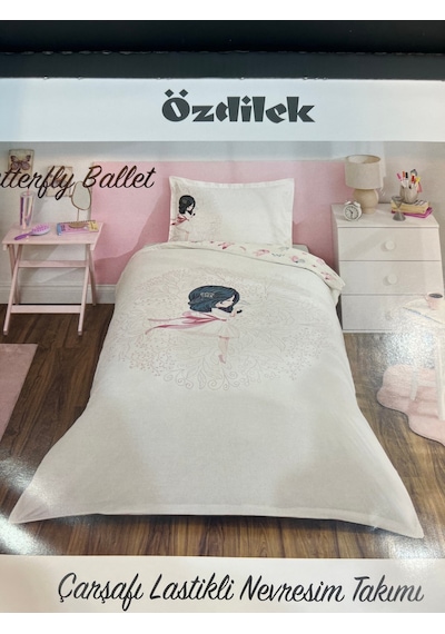 Özdilek Butterfly Balet Tek Kişilik Lastikli Fitted Çarşaf Nevresim Takımı Pembe Pembe