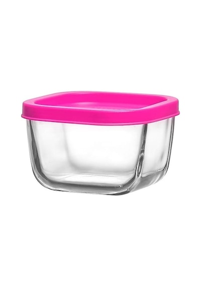 LAV Cube Cam Saklama Kabı 4'lü Küçük Boy 270 ml Kare Pembe Plastik Kapaklı (Kahvaltılık )
