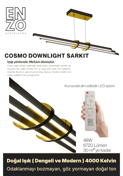 Cosmo Gold Lineer Led Sarkıt Avize Kumandalı Dim Edilebilir Aşağı Işık Diğer