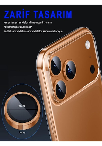 İphone 17 Pro / 17 Pro Max Uyumlu Safir Lens Çizilmez Dayanıklı Kamera Koruyucu
