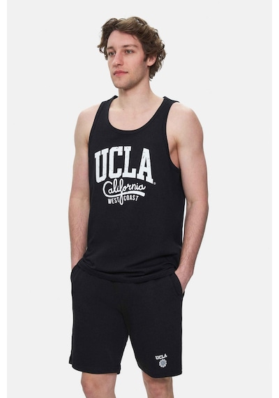 Ucla Pebble Siyah Sıfır Kol Baskılı Oversize Erkek Tshirt Siyah