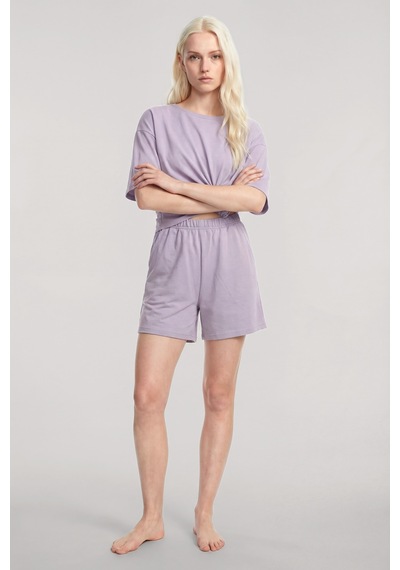 Akbeniz Kısa Kollu Şortlu Pijama Takımı Lila