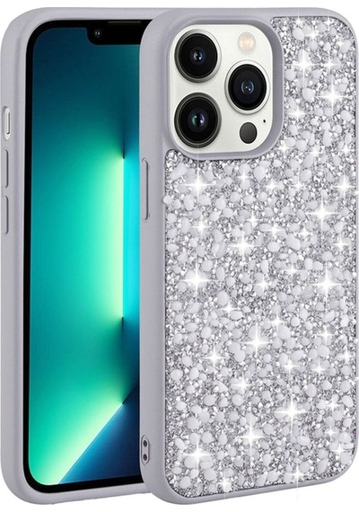 Apple Uyumlu iPhone 13 Pro Kılıf Parlak Taşlı Tasarım Zore Linea Kapak Gümüş