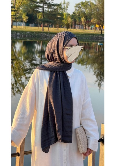 Qalortex Scarf Premium Pamuklu Jakar Şal-antrasit