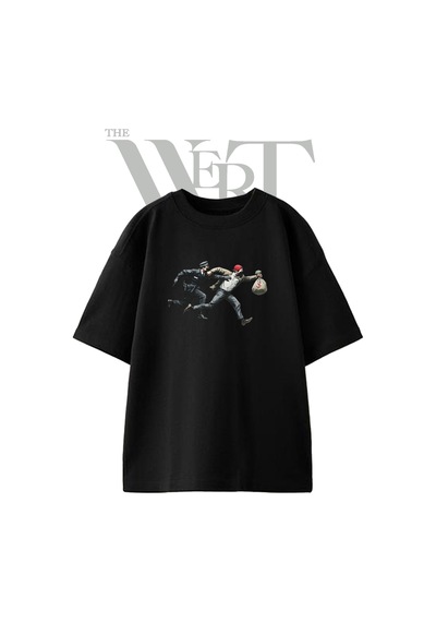 Thewert Banksy Polis Hirsiz Tasarım Baskılı Ünisex Siyah Oversize T-shirt