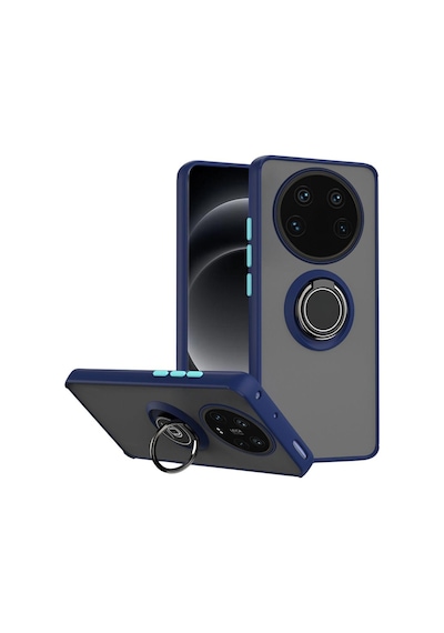 Xiaomi 13 Ultra Uyumlu Kılıf Yüzüklü Standlı Extra Darbe Koruma Sert Silikon Kapak - Lacivert