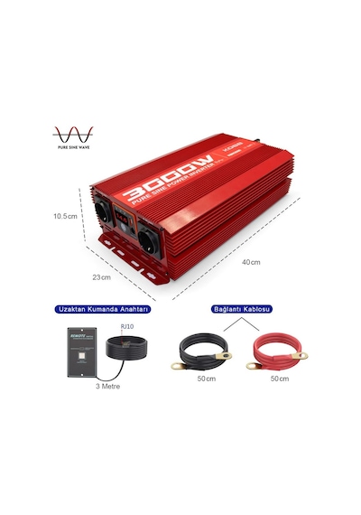 KOBB KBN3000 12V/220V 3000Watt Tam Sinüs Dönüştürücü İnvertör