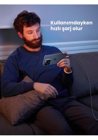 Usb C Şarj Kablosu 60w Siyah Naylon Usb C - Usb C Kablosu Pd 3.0 Pps İphone 15 Pro Max Galaxy S23 S22 S21 A54 A34 A14 İpad Pro 12.9 İpad Air 5/mini 6, Pixel 7 Pro Vb. İle Uyumludur. 2m