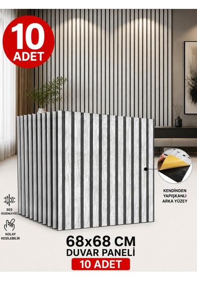 10 Adet 68cmx68cm Gri Lambiri Desenli Kendinden Yapışkanlı Duvar Kağıdı Paneli Yeni Akustik Nw189