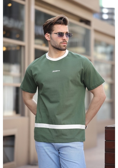 Madmext Haki Baskılı %100 Pamuklu Erkek T-shirt E7135 Haki