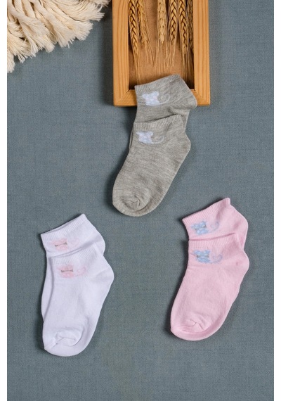 Cocole Socks Kız Bebek Patik Çorabı 3 Lü Set Pamuklu Minik Figürlü Hayvan Desenli Çok Renkli