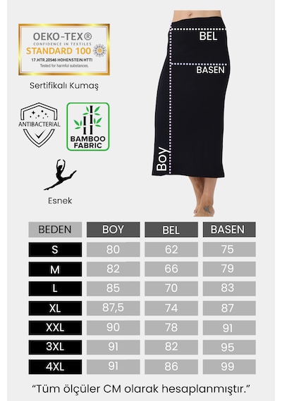 Nt Underwear Bambu Uzun Etek Astarı, Maxi Jupon Doğal Kumaş, Modern Kalıp. Siyah
