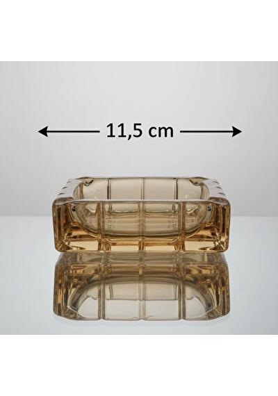 Dekoratif Kare Cam Küllük Kehribar Renk 12 Cm