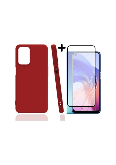Oppo A55 Kılıf Soft Yumuşak Silikon Telefon Kılıfı Kapak Ve 5d Tam Kaplayan Cam Ekran Koruyucu Seti Col179244-kırmızı