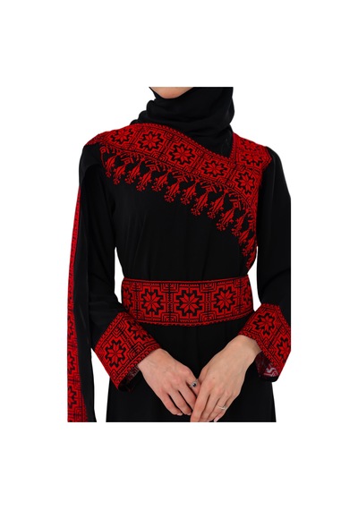 Zaytoon Eğimli Omuz Uzun Ve Açık Kollu Filistin Nakışlı Elbise M-3xl C100050 Siyah