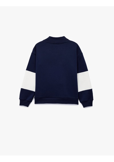Koton Uzun Kollu Yarım Fermuarlı Dik Yaka Nakışlı Oversize Sweatshirt Lacivert 6wkg10440ak Lacivert