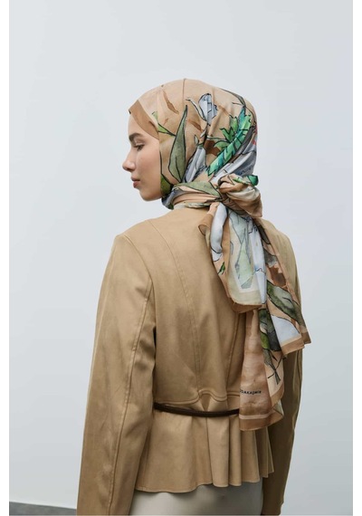Moda Kaşmir Nileya Desen Pamuk Şal Karamel