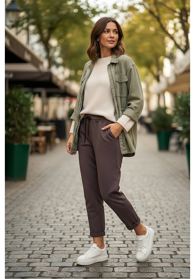 Sy & Black Kadın Çelik Örgü Beli Lastikli Ve Bağcıklı Geniş Beden Aralıklı Jogger Pantolon 25p-03 Füme Füme