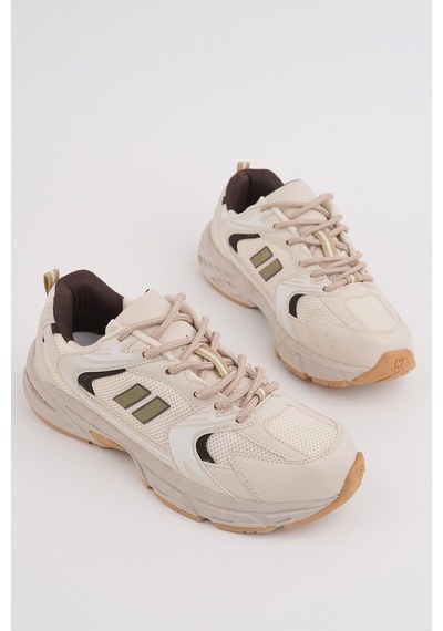Muggo Shift Kadın Kalın Taban Bağcıklı Günlük Sneaker Spor Ayakkabı Bej