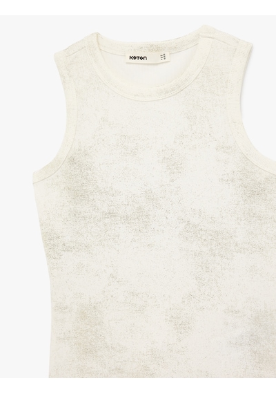 Koton Simli Soyut Baskılı Bisiklet Yaka Slim Fit Kolsuz Bluz Altın Çizgili 6sak10002uk