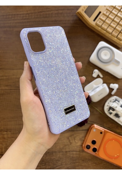 Samsung A06 Uyumlu Kadife İç Yüzey Tasarımlı Taşlı Işıltılı Parlak Pırlanta Kılıf Dia Plus Lila