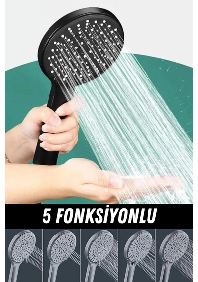 Siyah 5 Fonksiyonlu Yüksek Tayzikli Duş Başlığı Mat - Siyah