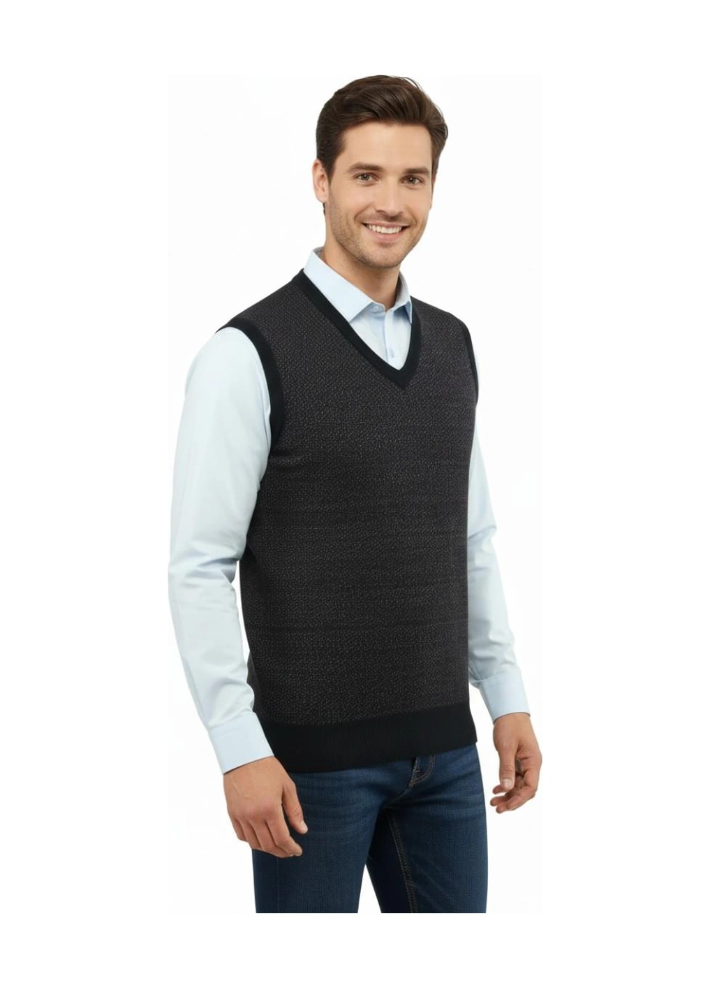 Çizgi Triko Erkek V Yaka Süveter Çelik Örgü Regular Kalıp 5206h Bgl-st04841 Lacivert