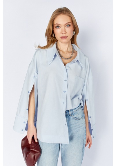 Manche Kol Detaylı Oversize Poplin Gömlek Mks1610113-1 - Bebe Mavi