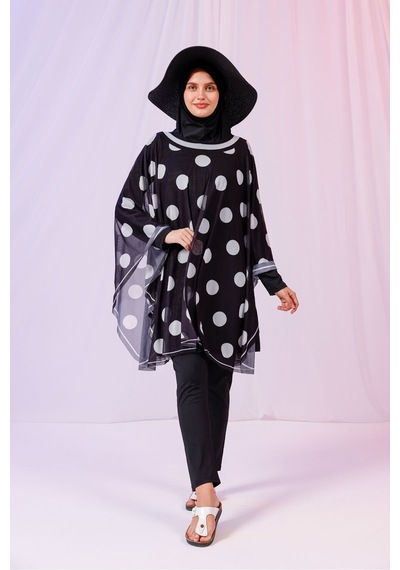 Tarzını Seç Kısa Kimono Pareo - Tesettür Pareo - Puantiyeli Siyah 180x135 Cm Çok Renkli