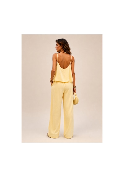 Ruby Plus Gold Ayarlanabilir Askılı Bluz Beli Lastikli Bol Paça Pantolon Tencel Takım Sarı