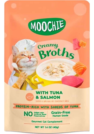 Moochie Tahılsız Parça Ton Balığı Somonlu Kedi Çorbası 40 G