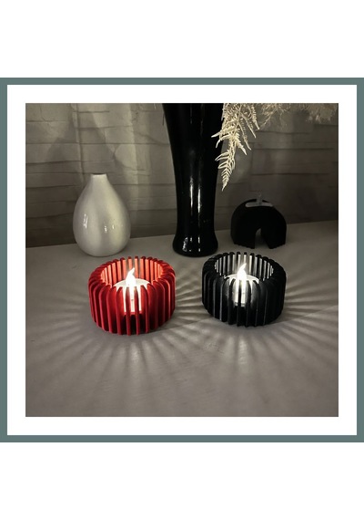 Bezos 3d Baskı Modern Çizgili Mumluk - Tealight Mumluk 1 Adet -kırmızı Ventra