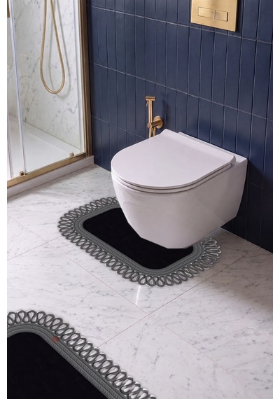 Banyo Paspası Takımı 70x110+50x70 Cm Dış Trikot Siyah & Antrasit