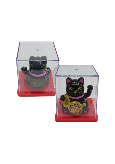 Maneki Neko El Sallayan Mini Şans Kedisi Siyah Solar Güneş Enerjili 5x5cm S2syh02
