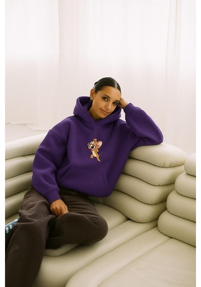 Baskılı Sweatshırt Mor