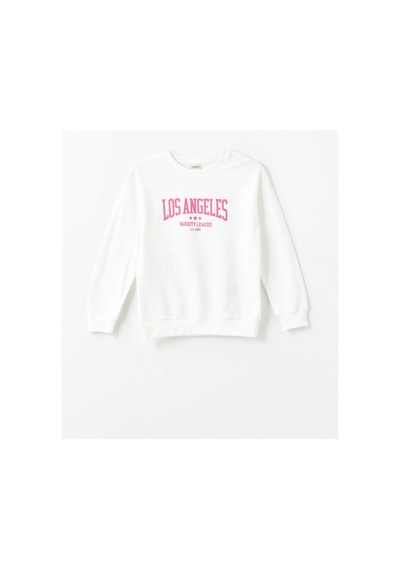 LC Waikiki Beyaz Bisiklet Yaka Kız Çocuk Sweatshirt