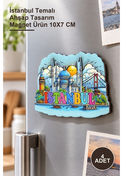 4 Adet Ahşap Magnet İstanbul Temalı Ahşap Tasarım Magnet Ürün 10x7 Cm