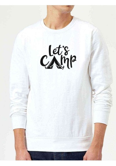 Lets Go Camp Baskılı Beyaz Erkek Örme Sweatshirt